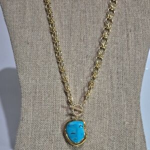Gold Chain Necklace with Turquoise Pendant - Women Jewelry